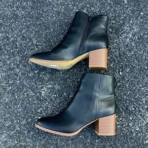 J. Crew Womens Black Block Heel Ankle Boots‎ BJ263 Side Zip Almond Toe 9.5